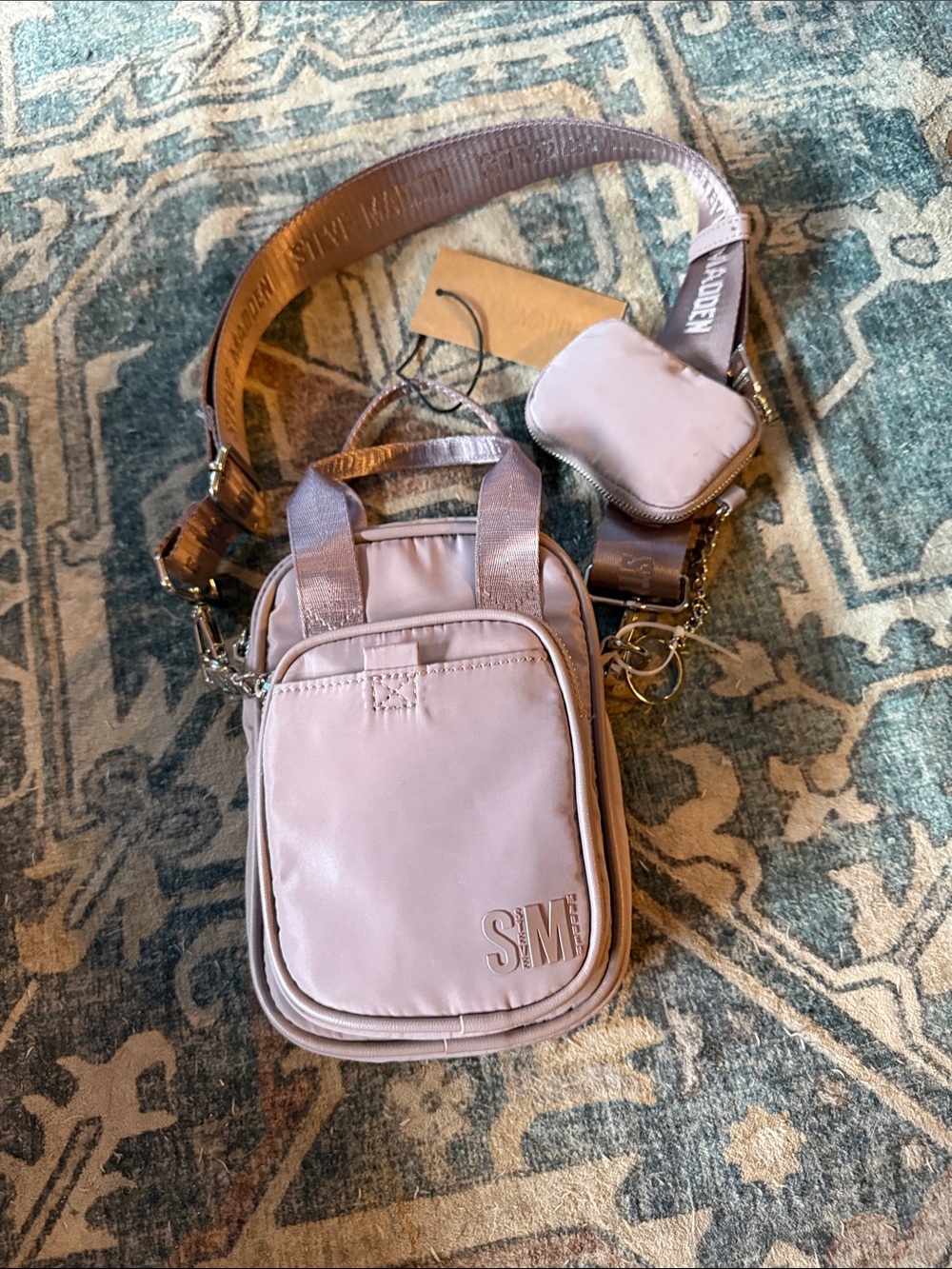 Steve Madden Blush Pink Travel Crossbody Bag with Detachable Strap